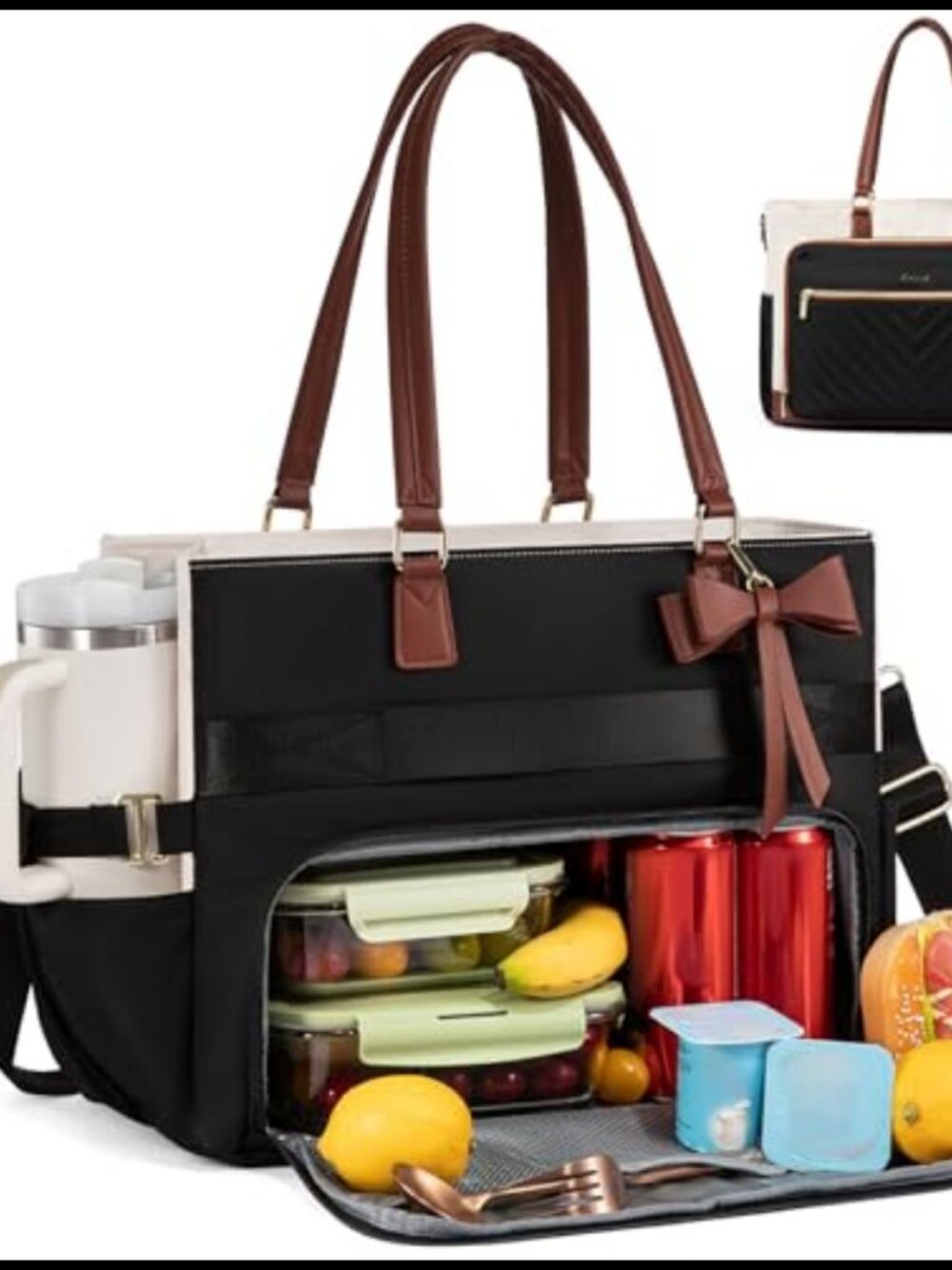 LOVEVOOK 2-in-1 Insulated Lunch Tote Bag with Laptop Compartment & Cup Holder
